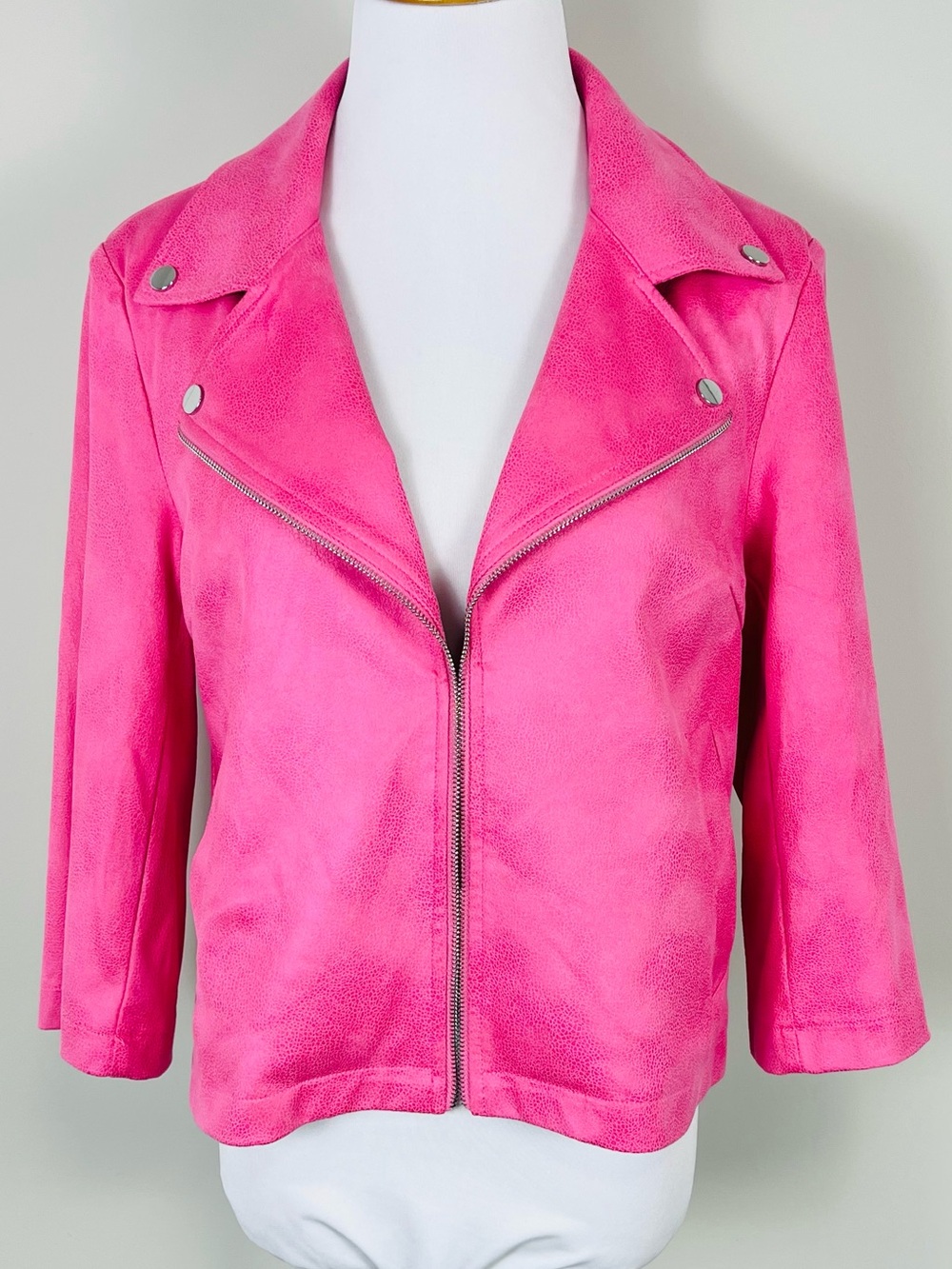 Joseph Ribkoff Hot Pink Faux Suede Moto Jacket